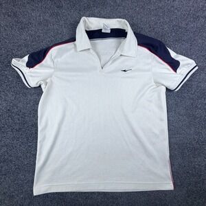 Hongxing Erke Sports Polo Shirt Mens Medium White Logo Waffle Knit Johnny Collar